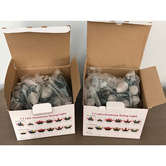 2 New Boxes of Christmas Lights 50 ft Ttl C7 LED Frosted White Indoor / Outdoors - Picture 3 of 7